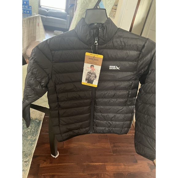 Eddie Bauer Boy Packable Down Jacket Size M 7/8 Black New - Picture 1 of 3